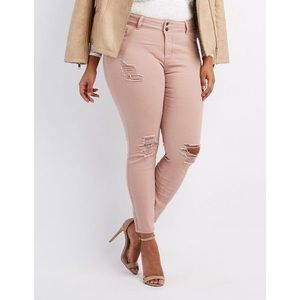 Distressed blush jeggings
